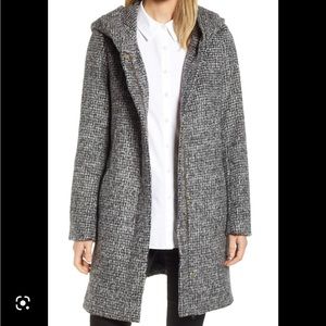 Cole Haan Fuzzy Houndstooth Hooded Coat
